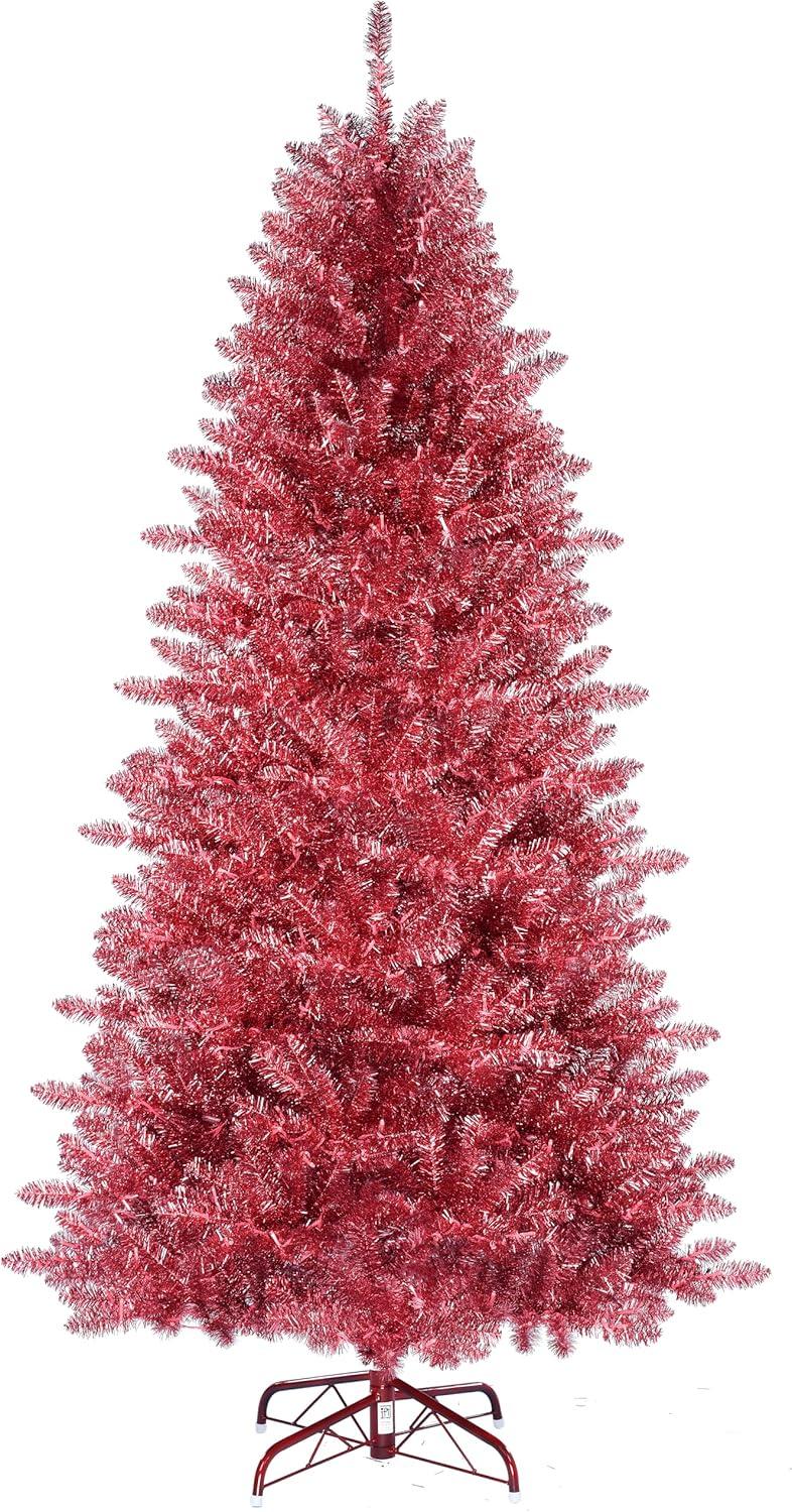 imageMartha Stewart Tinsel PreLit Artificial Christmas Tree 5 ft Clear Lights Pink LED