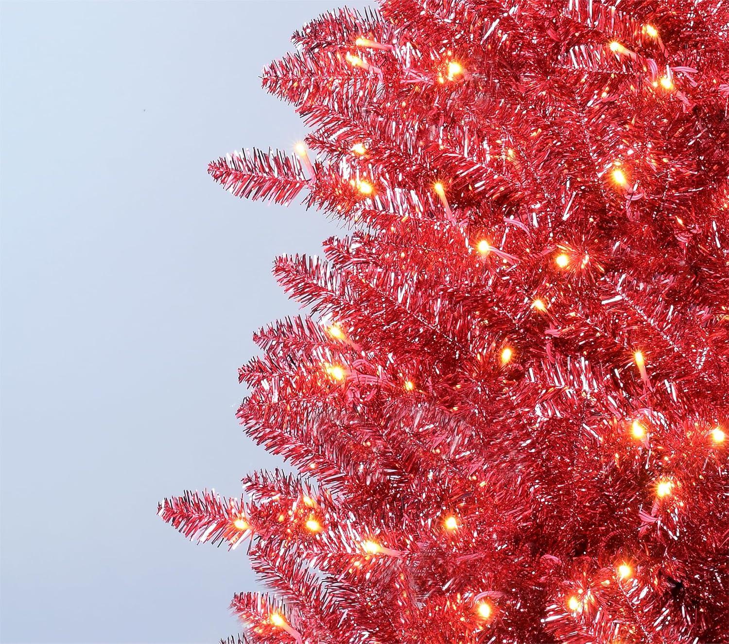 imageMartha Stewart Tinsel PreLit Artificial Christmas Tree 5 ft Clear Lights Pink LED