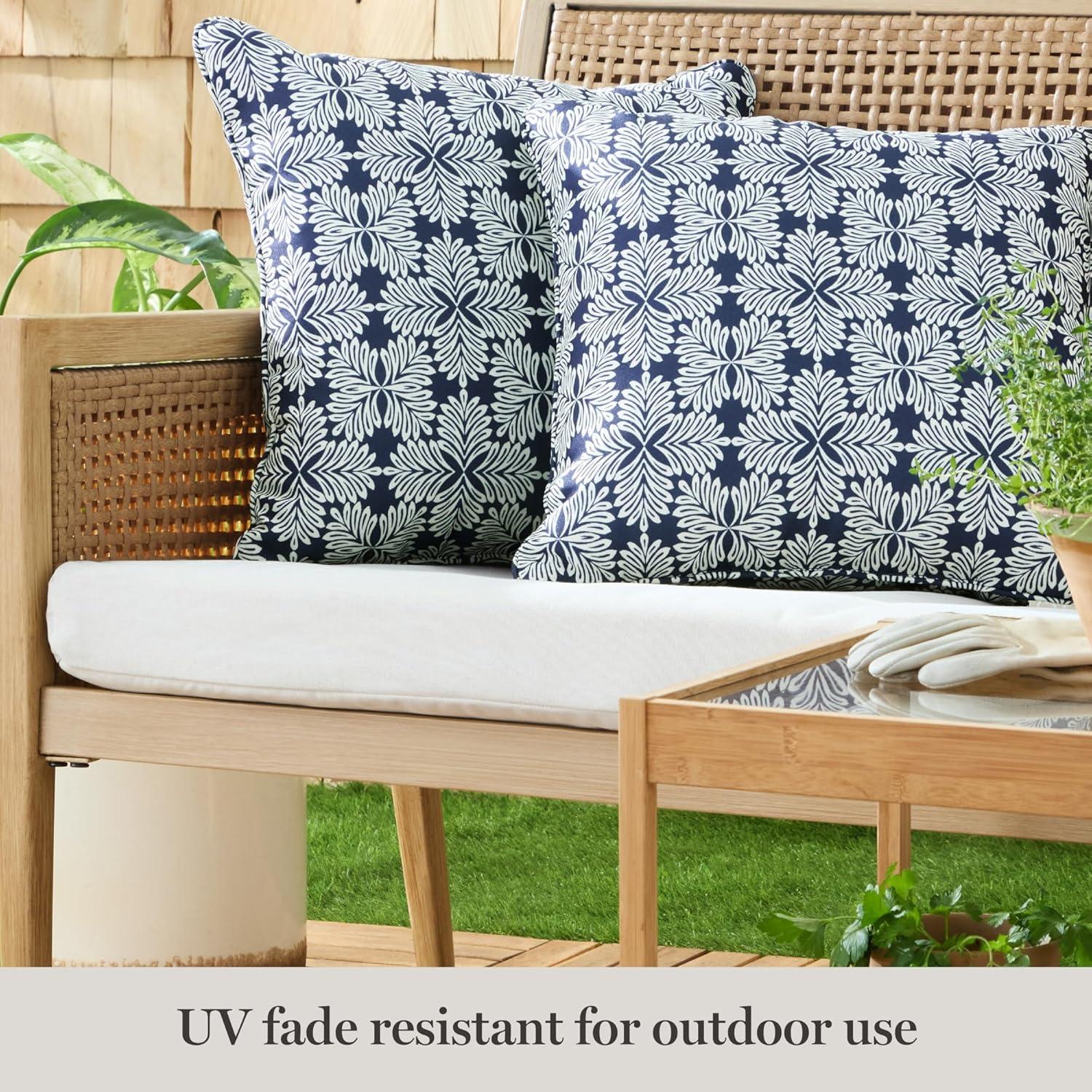 imageMartha Stewart Tulum Indoor Outdoor Decorative Lumbar Pillow 2Pack Set UV Fade Resistant Water Repellent Printed Modern Design Navy Blue 11quotx18quotNavy Blue