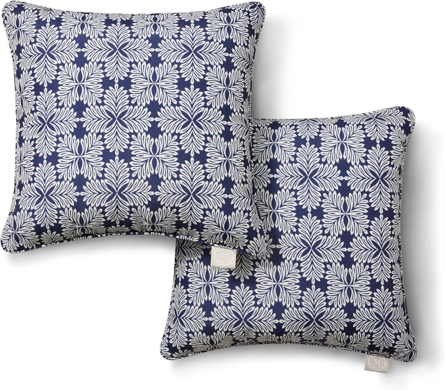imageMartha Stewart Tulum Indoor Outdoor Decorative Lumbar Pillow 2Pack Set UV Fade Resistant Water Repellent Printed Modern Design Navy Blue 11quotx18quotNavy Blue