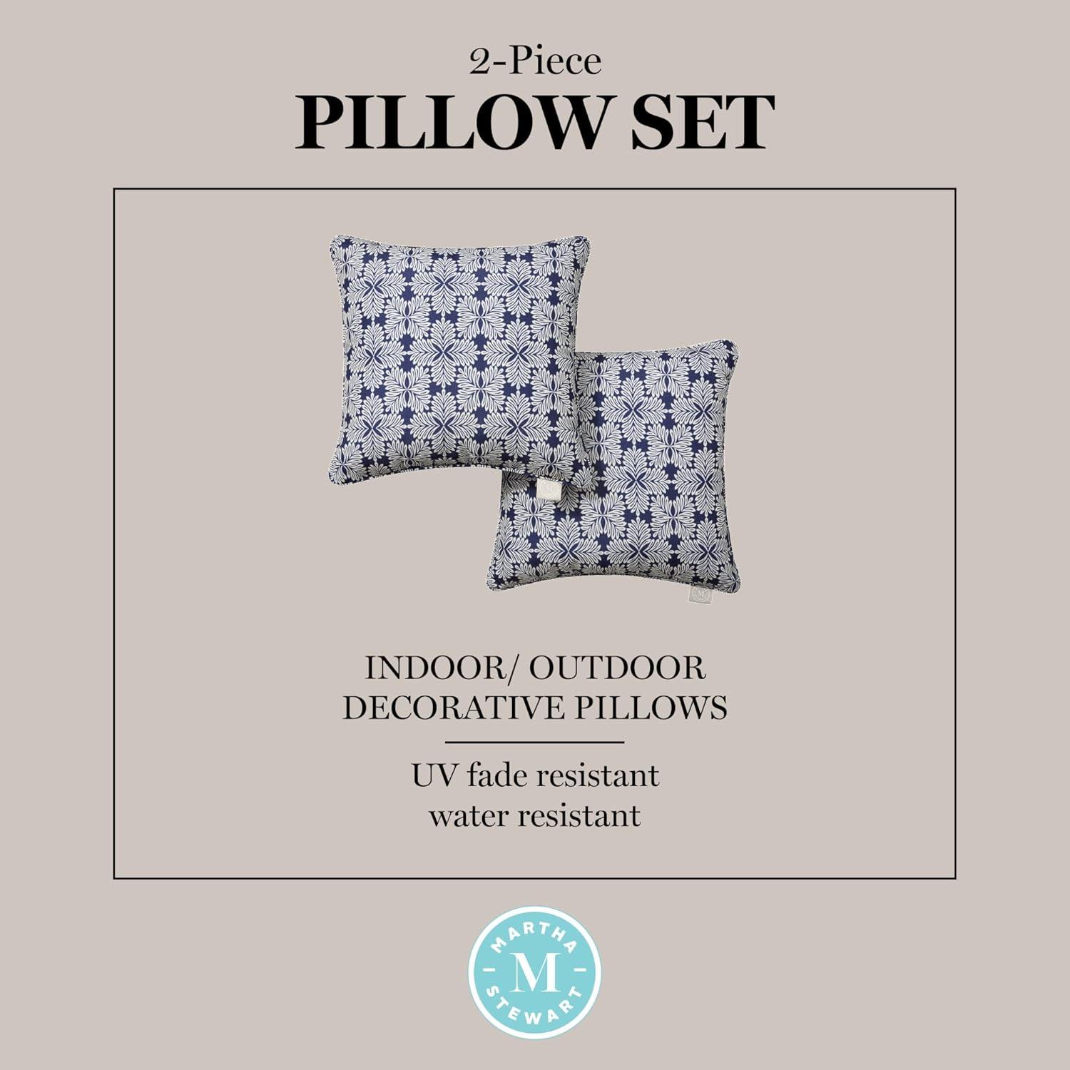 imageMartha Stewart Tulum Indoor Outdoor Decorative Lumbar Pillow 2Pack Set UV Fade Resistant Water Repellent Printed Modern Design Navy Blue 11quotx18quotNavy Blue