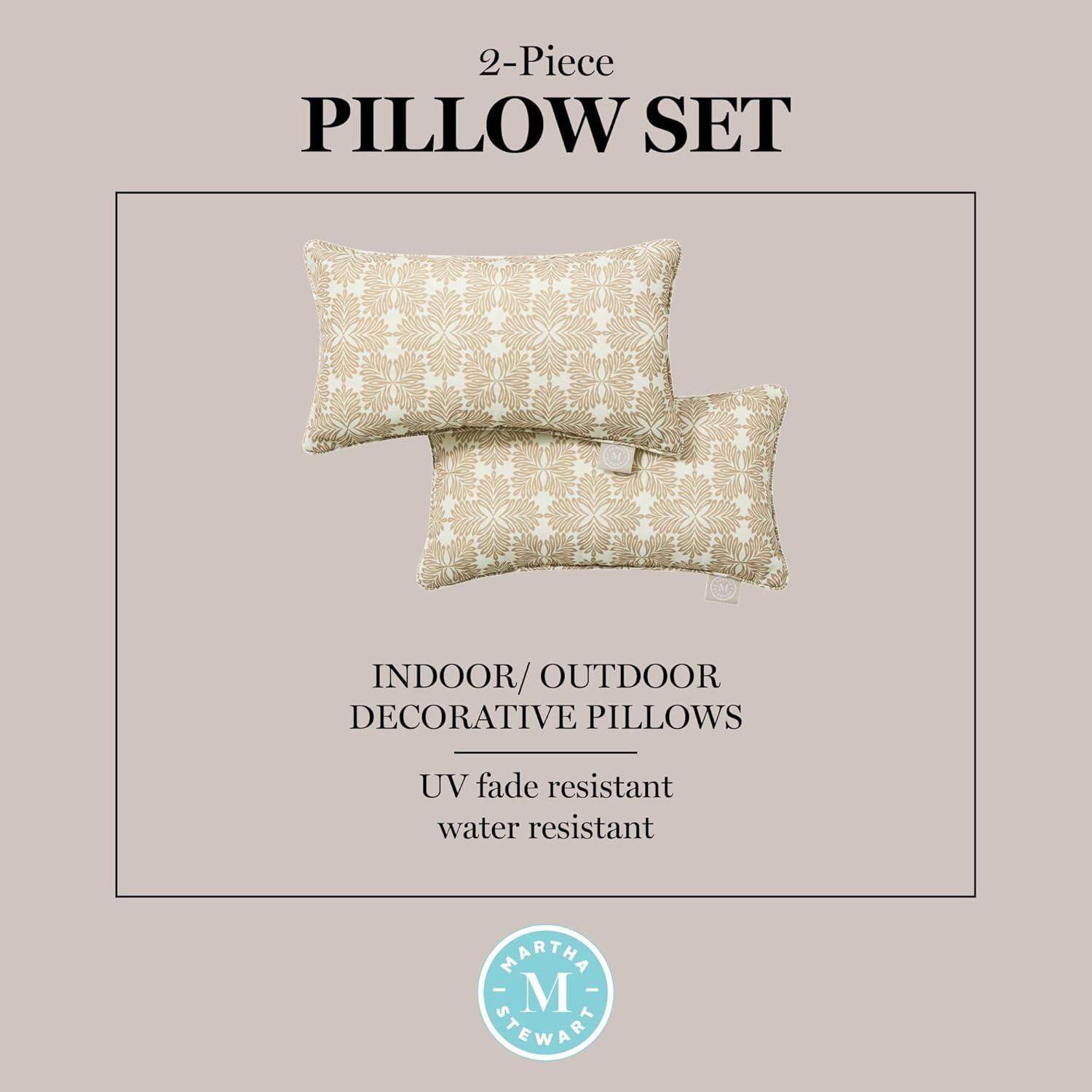 imageMartha Stewart Tulum Indoor Outdoor Decorative Lumbar Pillow 2Pack Set UV Fade Resistant Water Repellent Printed Modern Design Navy Blue 11quotx18quotTaupe