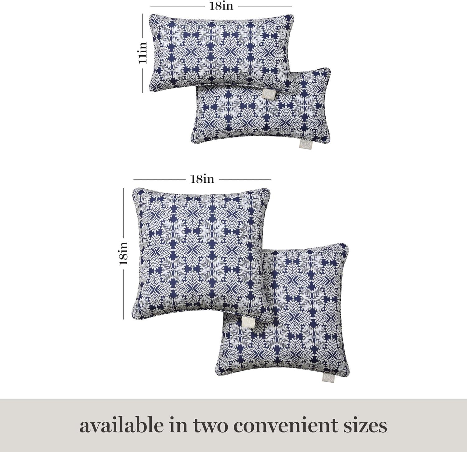 imageMartha Stewart Tulum Indoor Outdoor Decorative Lumbar Pillow 2Pack Set UV Fade Resistant Water Repellent Printed Modern Design Navy Blue 11quotx18quotNavy Blue