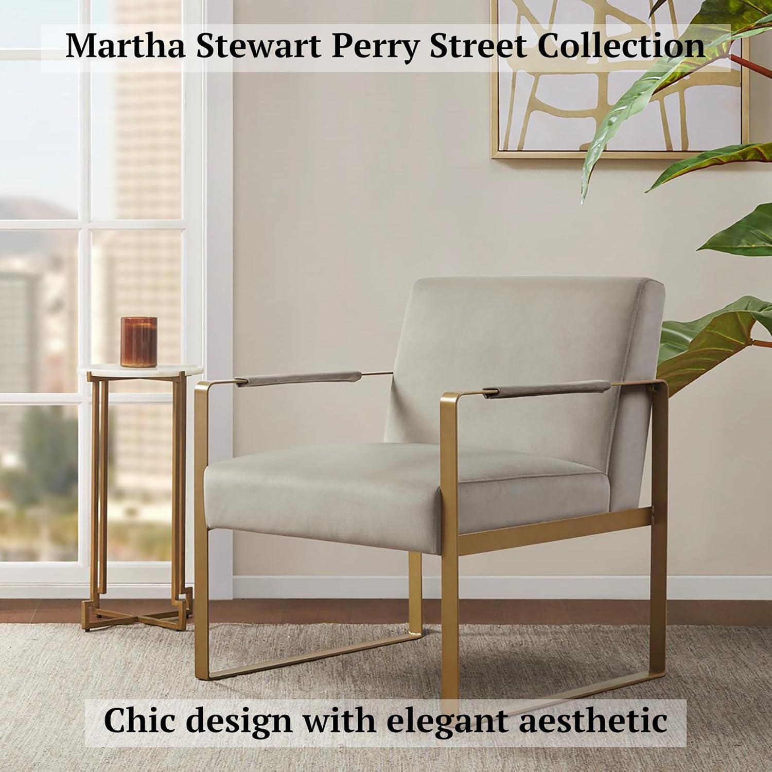 imageMartha Stewart Upholsterd Accent Chair Living Room FurnitureModern Design Comfortable Foam Seat Cushion Bedroom Lounge Sophisticated Finished Sturdy Frame 285quot W x 29quot D x 325quot H TaupeGoldTaupe