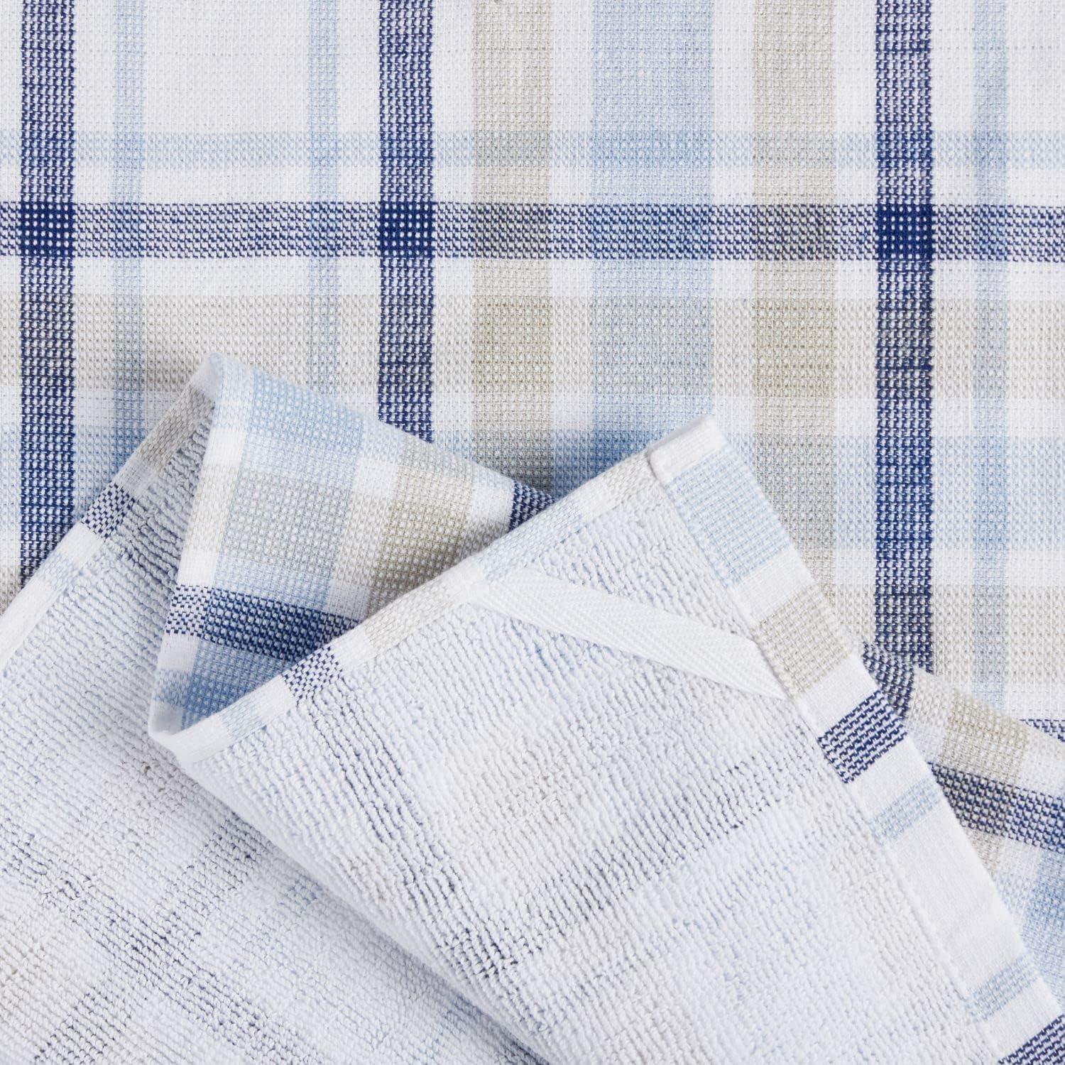 imageMartha Stewart Valley Plaid Kitchen Towel 2Pack Set Yellow 16quotx28quotIndigo