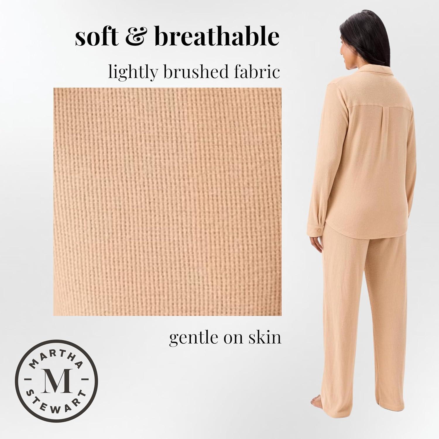 imageMartha Stewart Waffle 2Piece Notch Collar Long Sleeve Button Down Pajama Set for Women