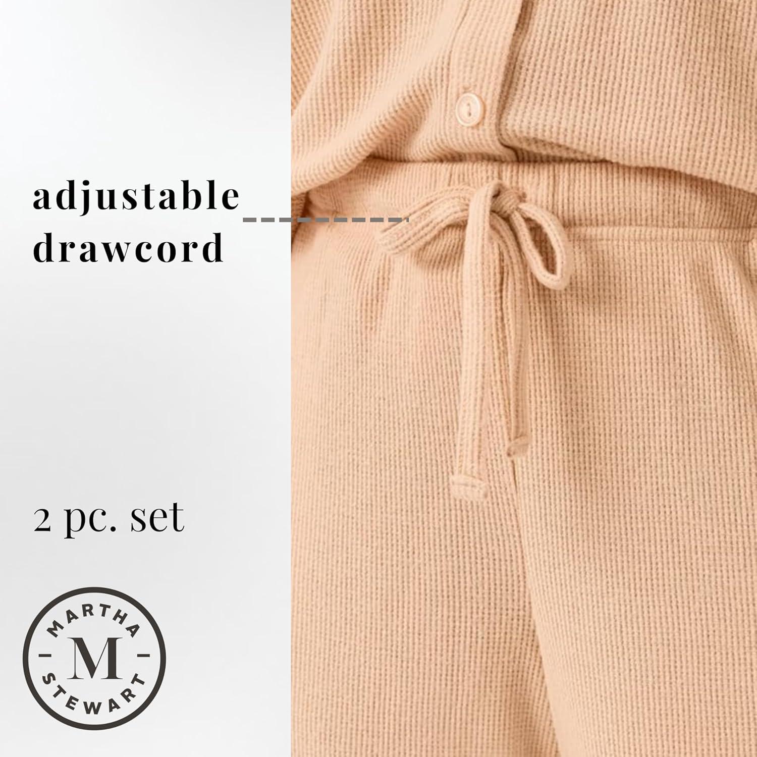 imageMartha Stewart Waffle 2Piece Notch Collar Long Sleeve Button Down Pajama Set for Women