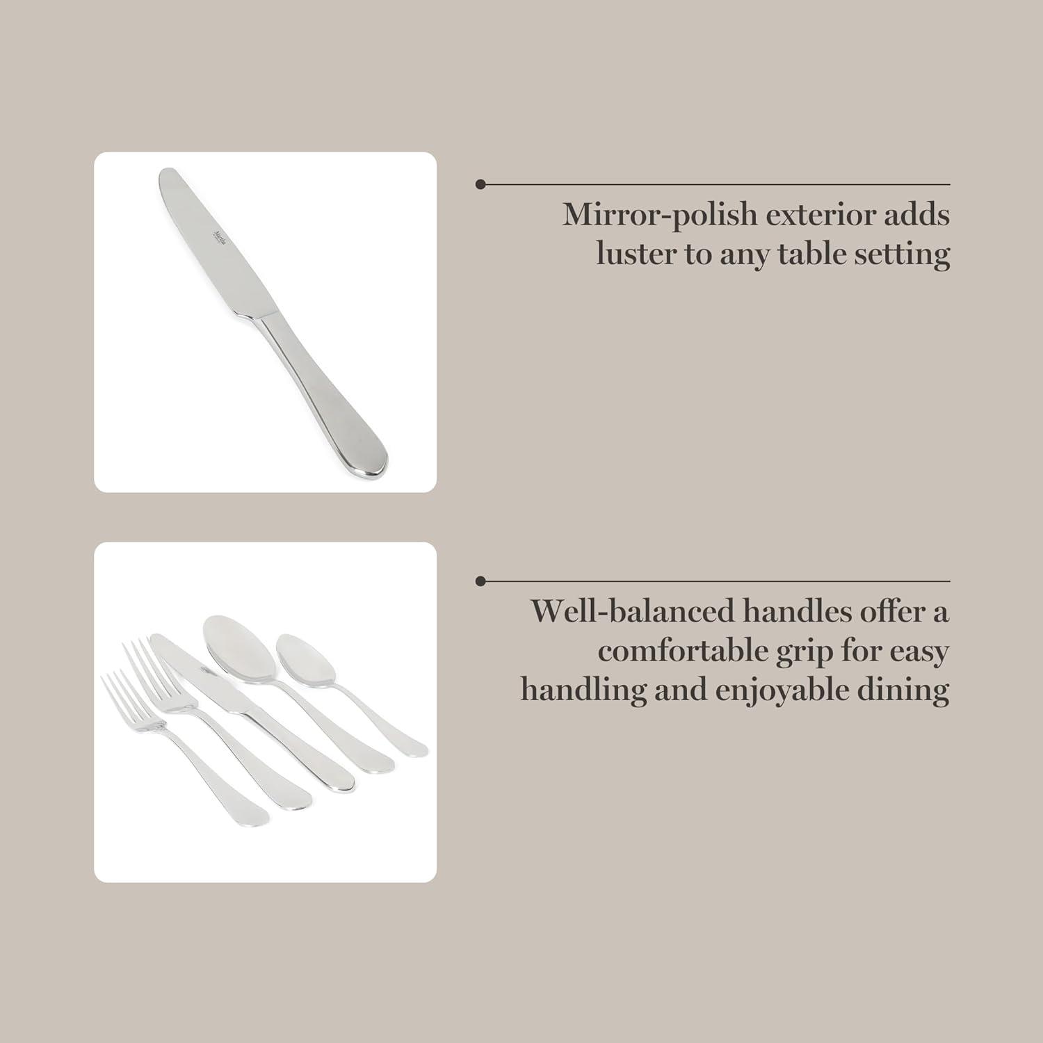 imageMartha Stewart Watercliffe 16 pc Flatware Set Stainless Steel wABS Handle Warm GreyAlness Mirror Polish