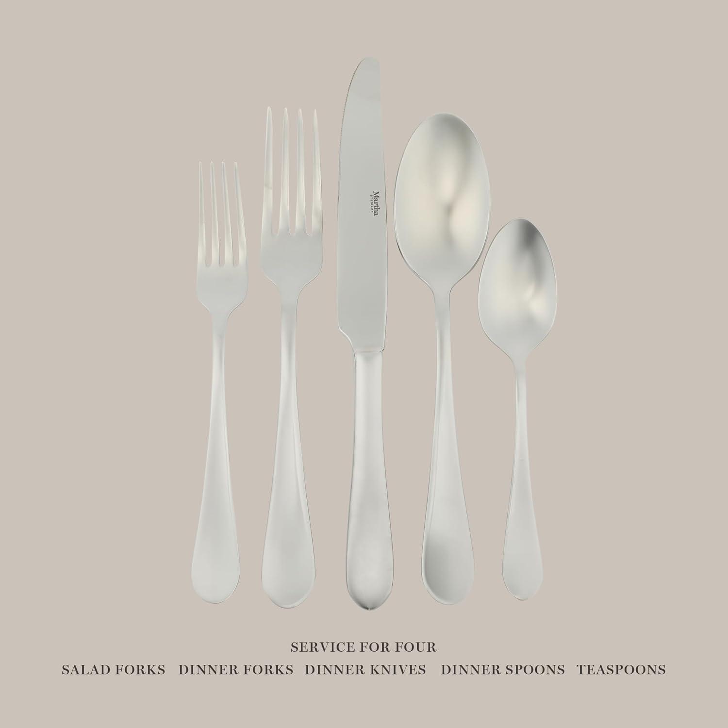 imageMartha Stewart Watercliffe 16 pc Flatware Set Stainless Steel wABS Handle Warm GreyAlness Mirror Polish