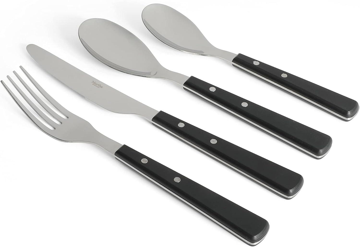 imageMartha Stewart Watercliffe 16 pc Flatware Set Stainless Steel wABS Handle Warm GreyWatercliffe Black