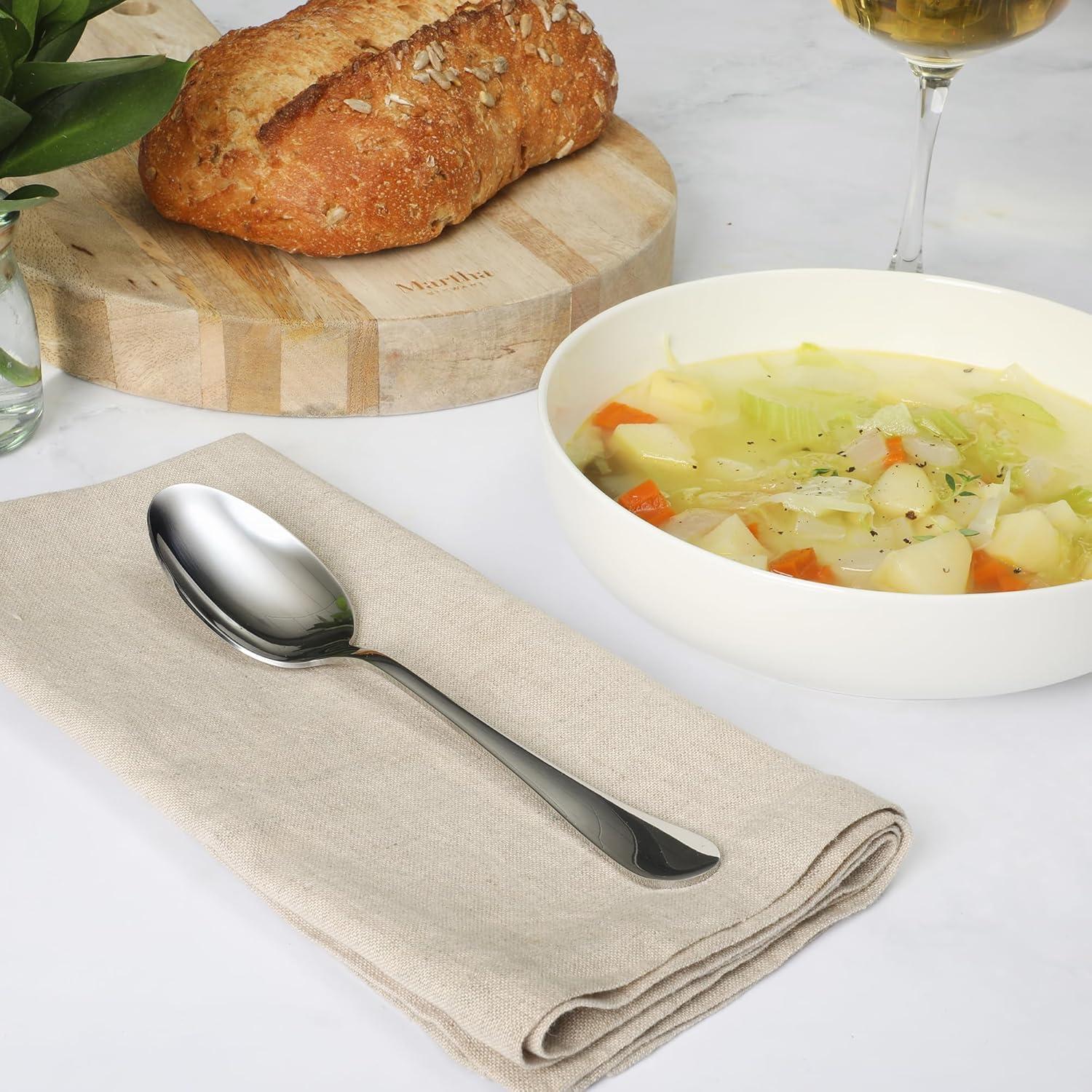 imageMartha Stewart Watercliffe 16 pc Flatware Silverware Set Stainless Steel Utensils Forks Spoons Knives Service for 4 LinenAlness Mirror Polish