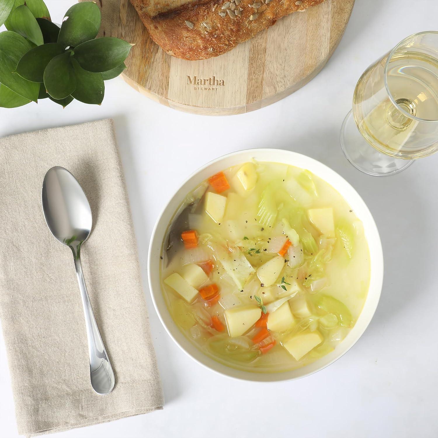 imageMartha Stewart Watercliffe 16 pc Flatware Silverware Set Stainless Steel Utensils Forks Spoons Knives Service for 4 LinenAlness Mirror Polish