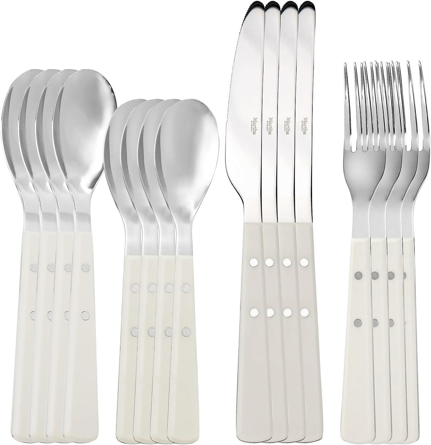 imageMartha Stewart Watercliffe 16 pc Flatware Silverware Set Stainless Steel Utensils Forks Spoons Knives Service for 4 LinenWatercliffe Linen