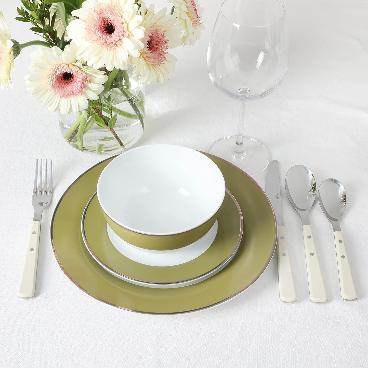 imageMartha Stewart Watercliffe 16 pc Flatware Silverware Set Stainless Steel Utensils Forks Spoons Knives Service for 4 LinenWatercliffe Linen