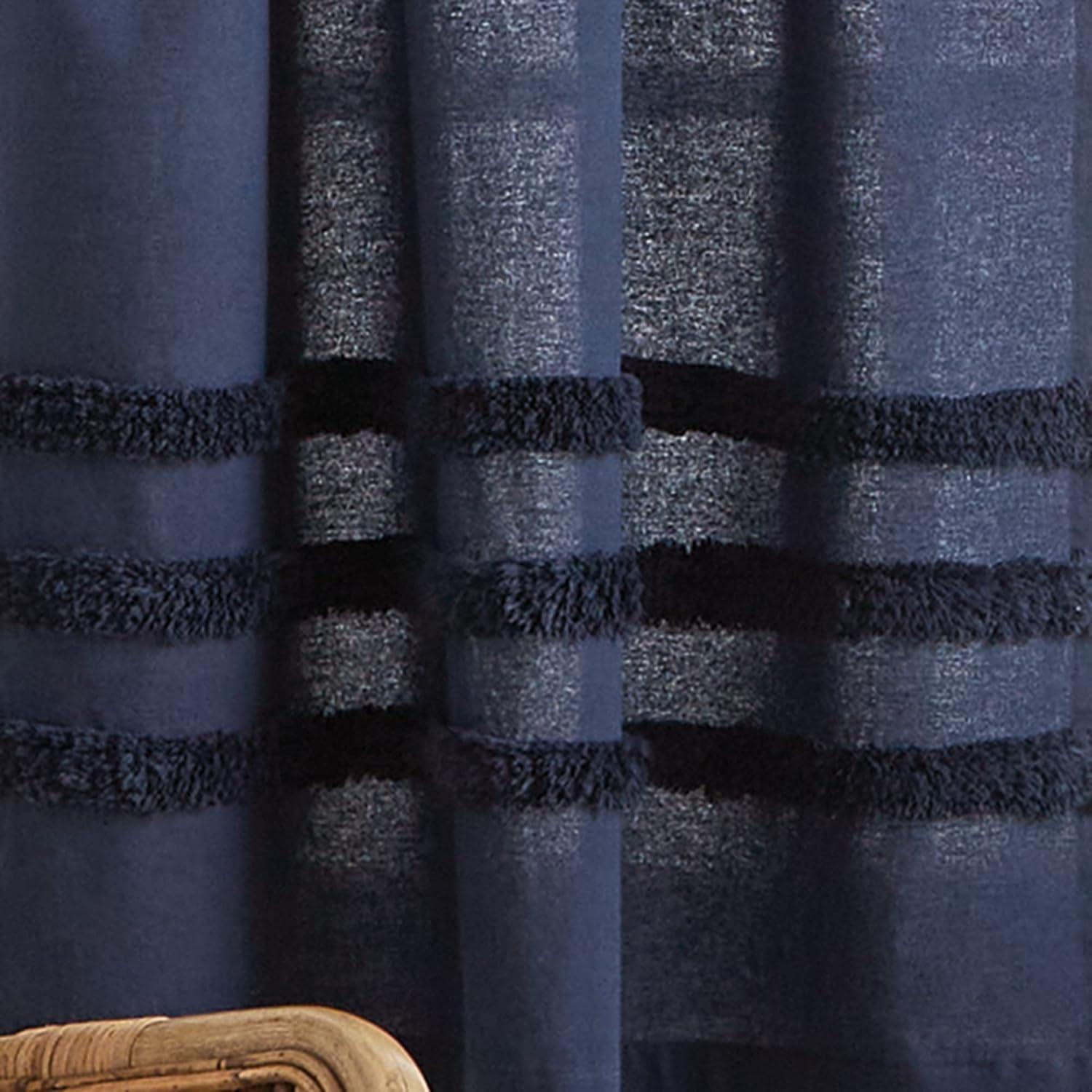 imageMartha Stewart Waters Edge Tufted 3Piece Window Curtain Valance ampamp Tiers Set 36quot WhiteNavy