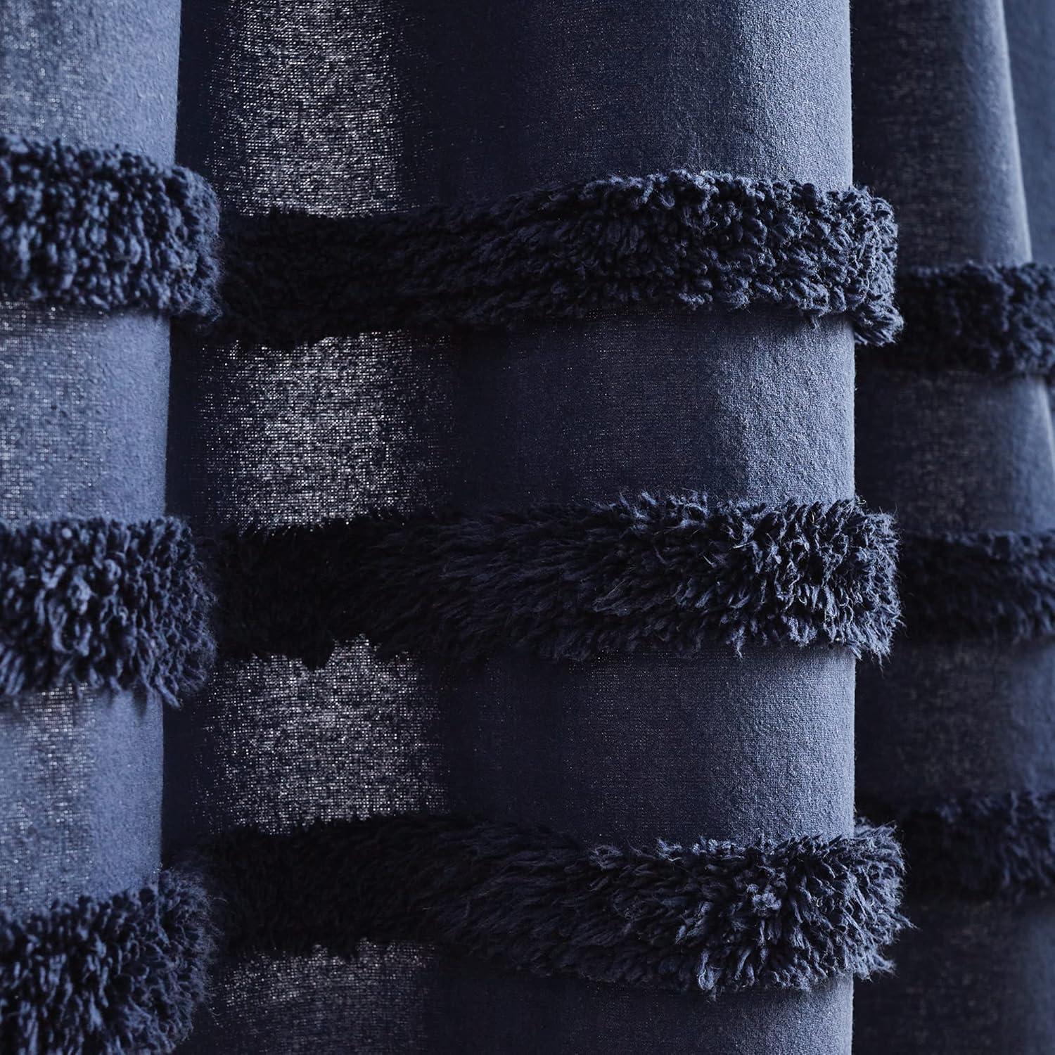 imageMartha Stewart Waters Edge Tufted 3Piece Window Curtain Valance ampamp Tiers Set 36quot WhiteNavy