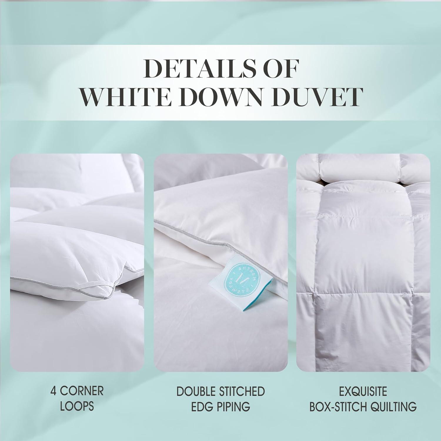 imageMartha Stewart White Down Feather Comforter Queen Size 600 Fill Power 100 Cotton Down Duvet Insert Made in USA All Season Medium Warmth Comforter with Corner Loops 90quot x 90quotWhiteAll Season