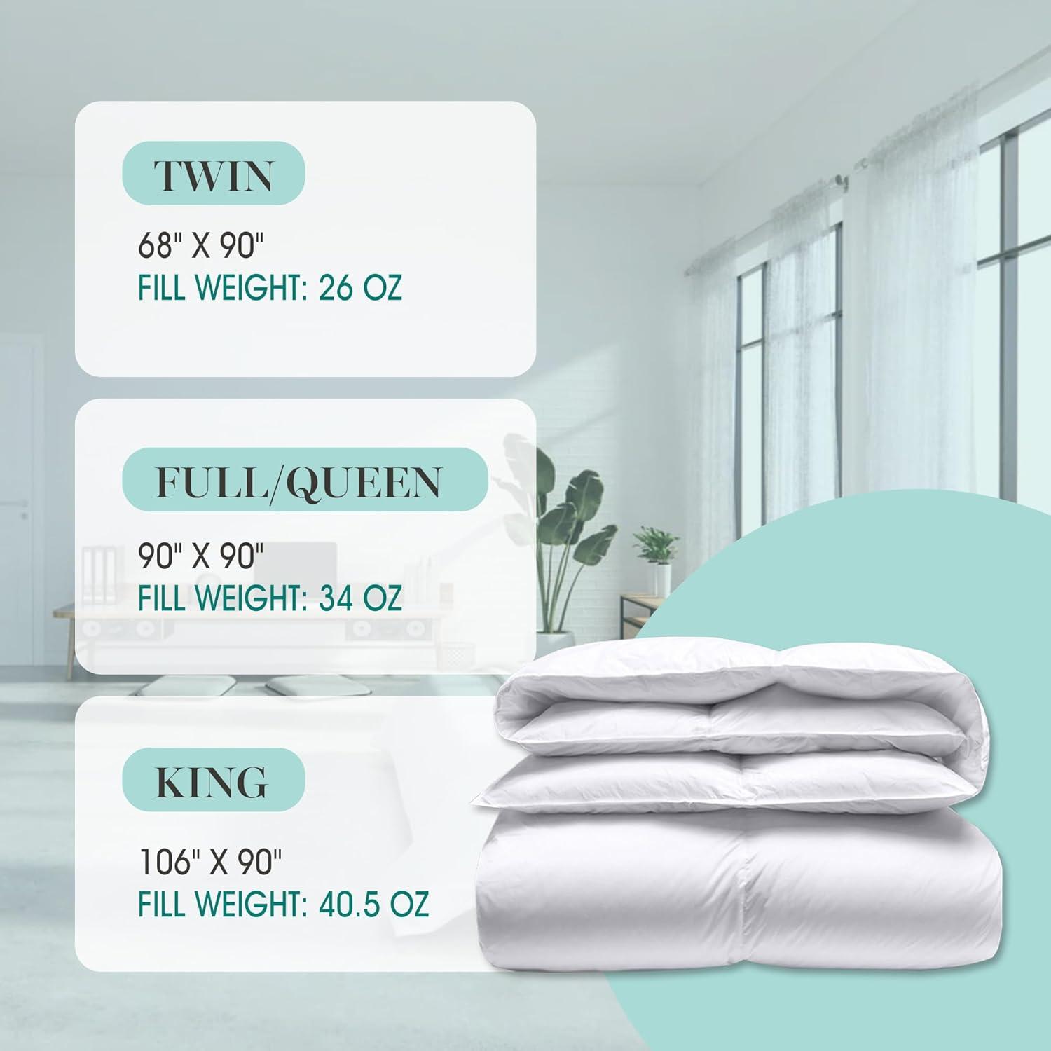 imageMartha Stewart White Down Feather Comforter Queen Size 600 Fill Power 100 Cotton Down Duvet Insert Made in USA All Season Medium Warmth Comforter with Corner Loops 90quot x 90quotWhiteAll Season