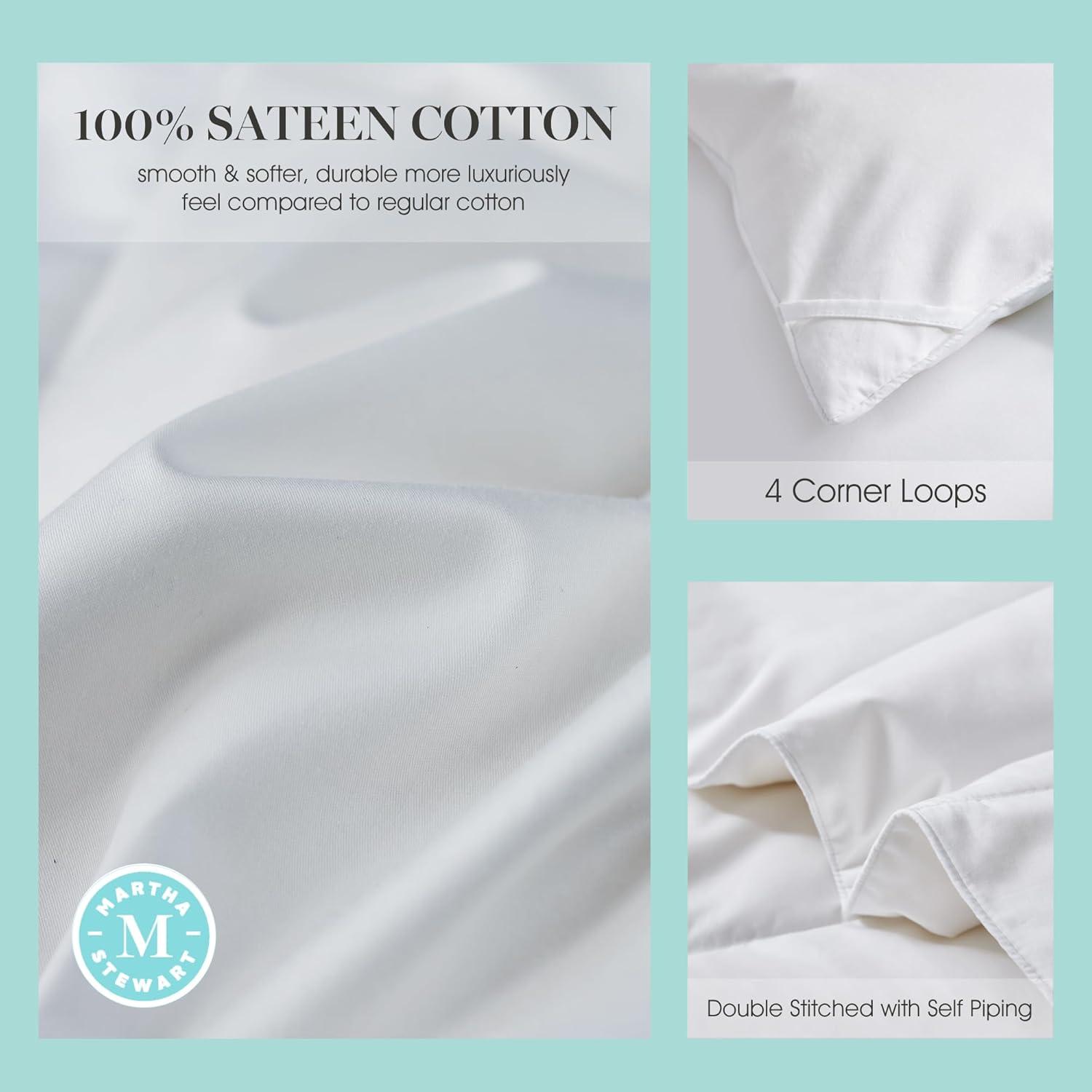 imageMartha Stewart White Down Feather Comforter Queen Size 600 Fill Power 100 Cotton Down Duvet Insert Made in USA All Season Medium Warmth Comforter with Corner Loops 90quot x 90quotWhiteLightweight