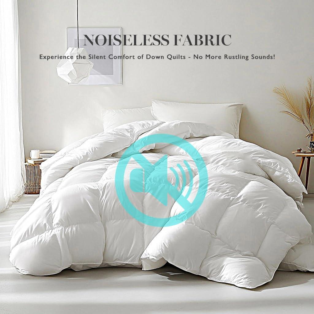 imageMartha Stewart White Goose Feather Down Fiber Comforter Queen Size Lightweight Duvet Insert Noiseless Fabric with 44oz Filled Luxury Cloud Fluffy Bed Comforter with 8Corner Loops White 90x90inchWhiteLightweight