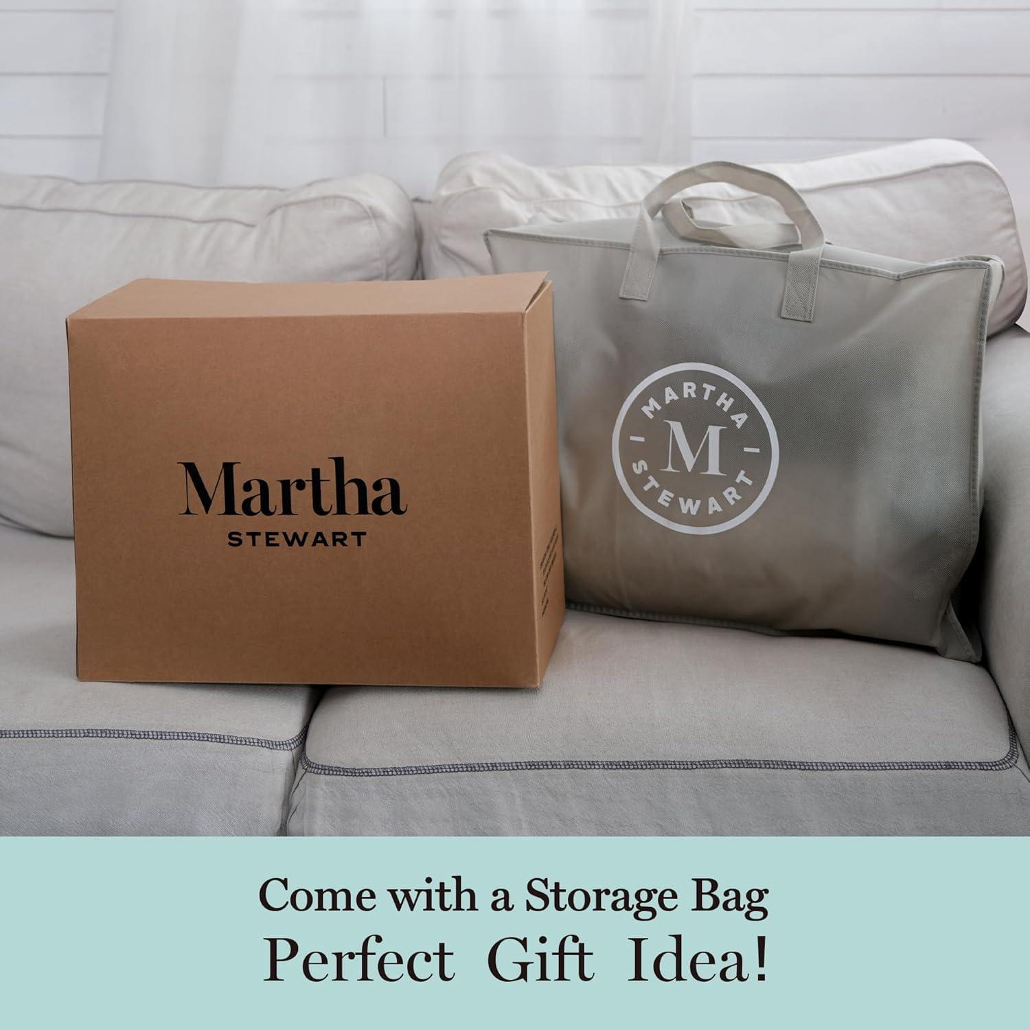 imageMartha Stewart White Goose Feather Down Fiber Comforter Queen Size Lightweight Duvet Insert Noiseless Fabric with 44oz Filled Luxury Cloud Fluffy Bed Comforter with 8Corner Loops White 90x90inchWhiteLightweight