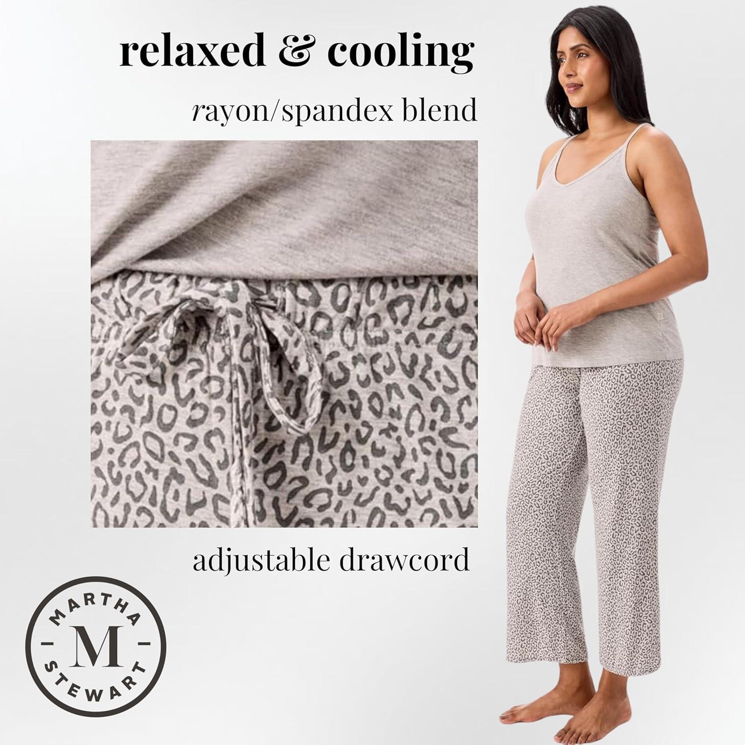 imageMartha Stewart Womens Cooling Pajama Set 2Piece Rayon Cami ampamp Capri Sleepwear Lightweight ampamp Breathable Comfort