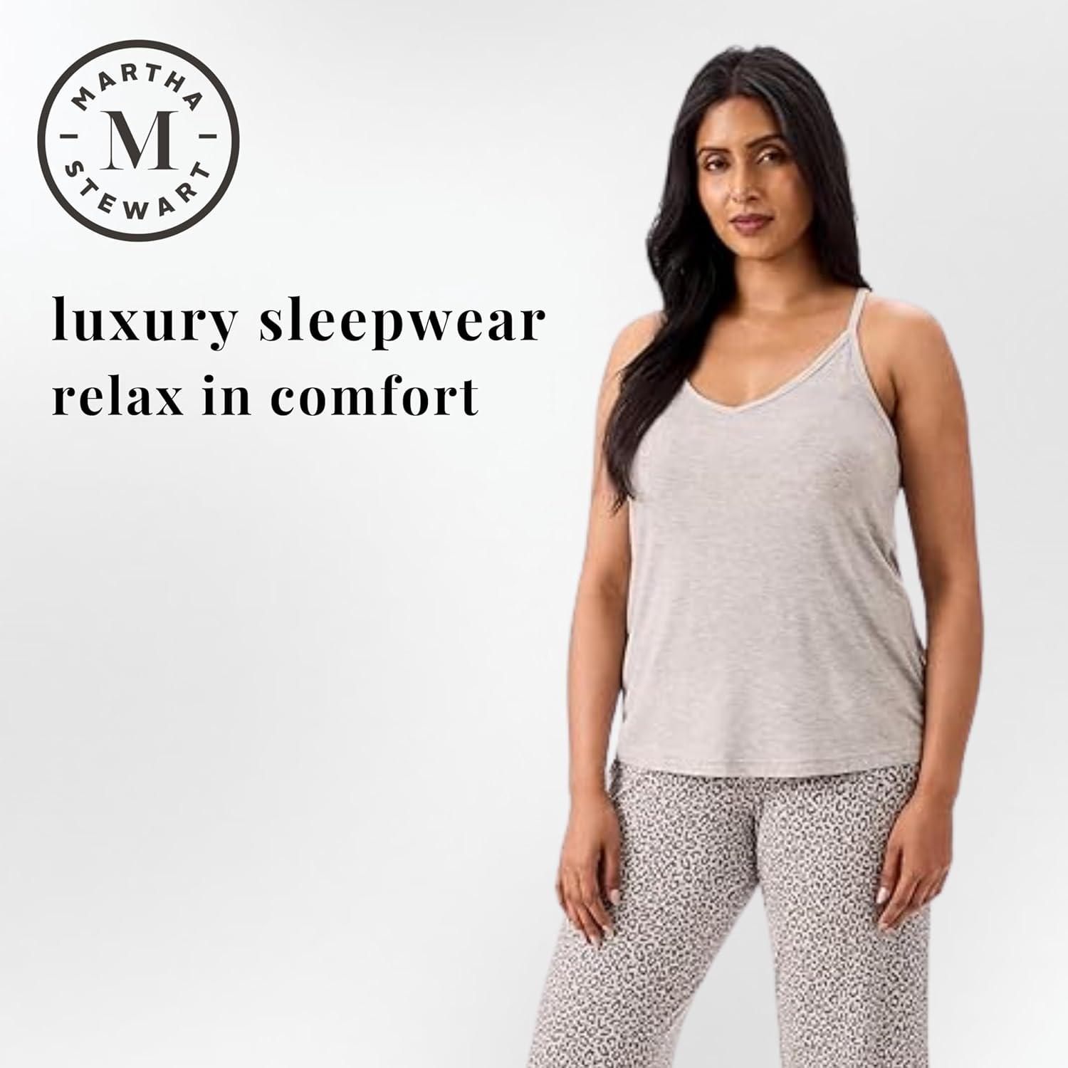 imageMartha Stewart Womens Cooling Pajama Set 2Piece Rayon Cami ampamp Capri Sleepwear Lightweight ampamp Breathable Comfort