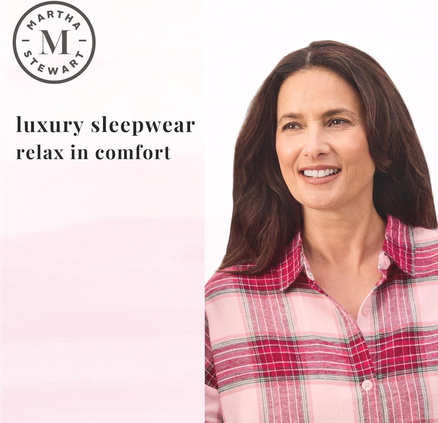 imageMartha Stewart Womens Flannel Pajama Set Classic 2Piece 100 Cotton Sleepwear Long SleevePlaid