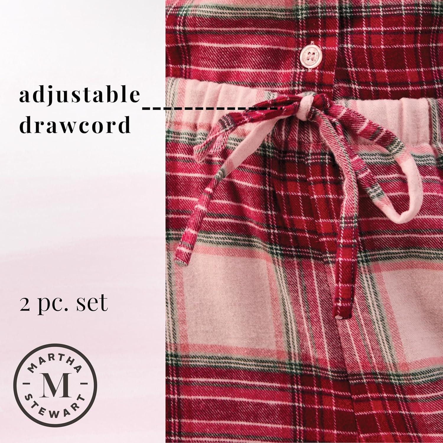 imageMartha Stewart Womens Flannel Pajama Set Classic 2Piece 100 Cotton Sleepwear Long SleevePlaid