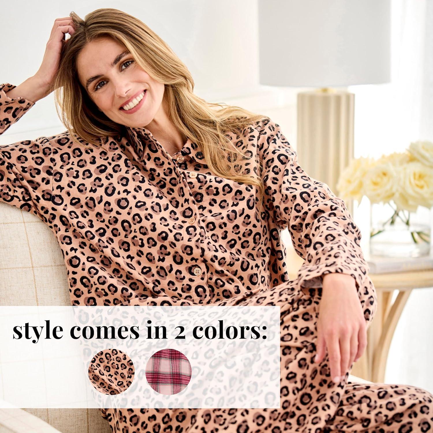 imageMartha Stewart Womens Flannel Pajama Set Classic 2Piece 100 Cotton Sleepwear Long SleevePlaid