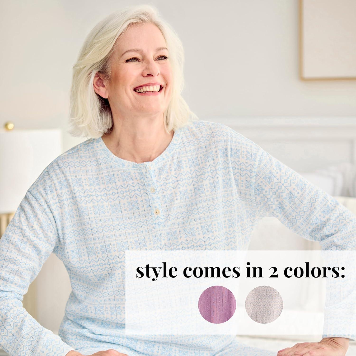 imageMartha Stewart Womens Henley Pajama Set 2Piece Long Sleeve Top and Jogger Pants Soft Breathable Pointelle SleepwearPink