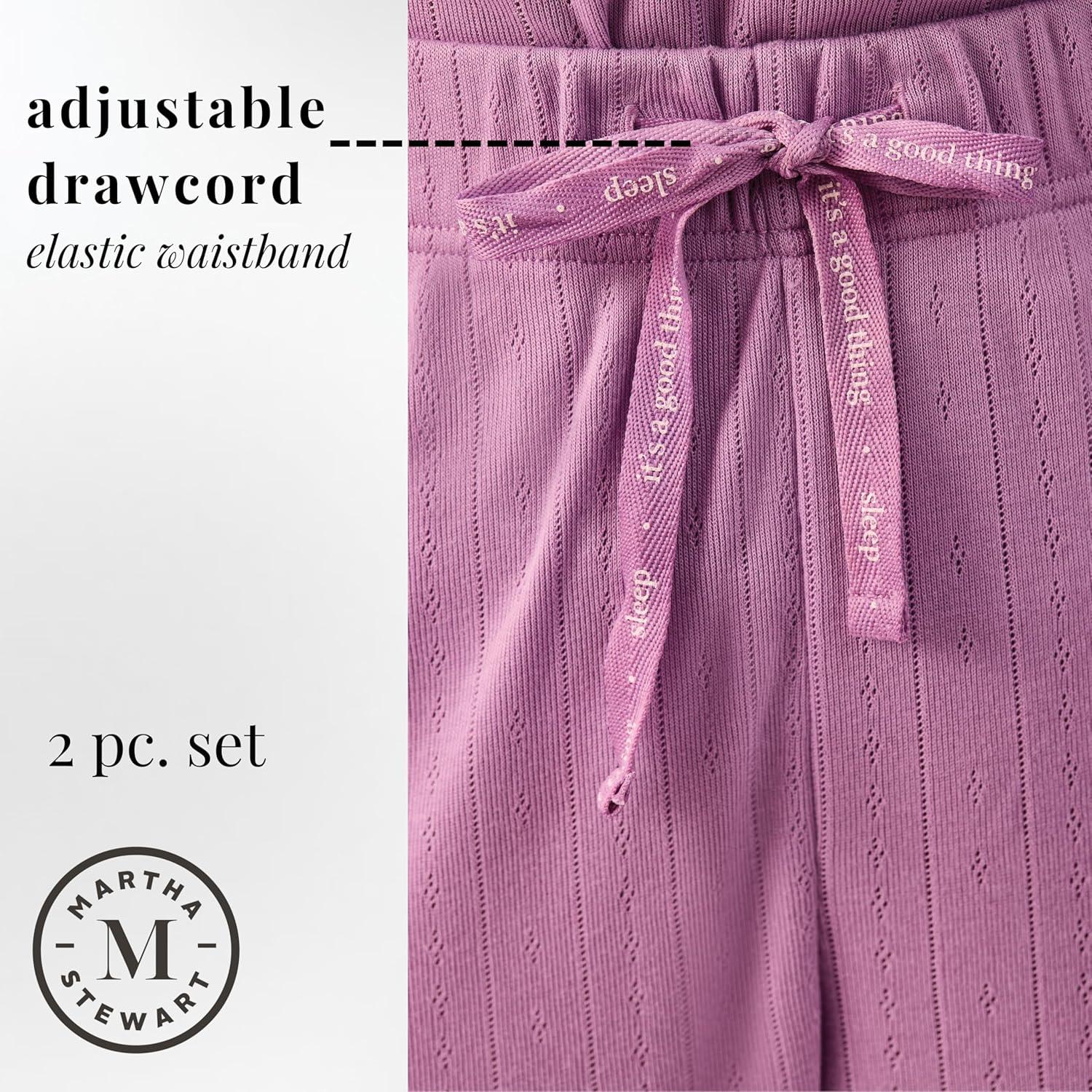 imageMartha Stewart Womens Henley Pajama Set 2Piece Long Sleeve Top and Jogger Pants Soft Breathable Pointelle SleepwearPink