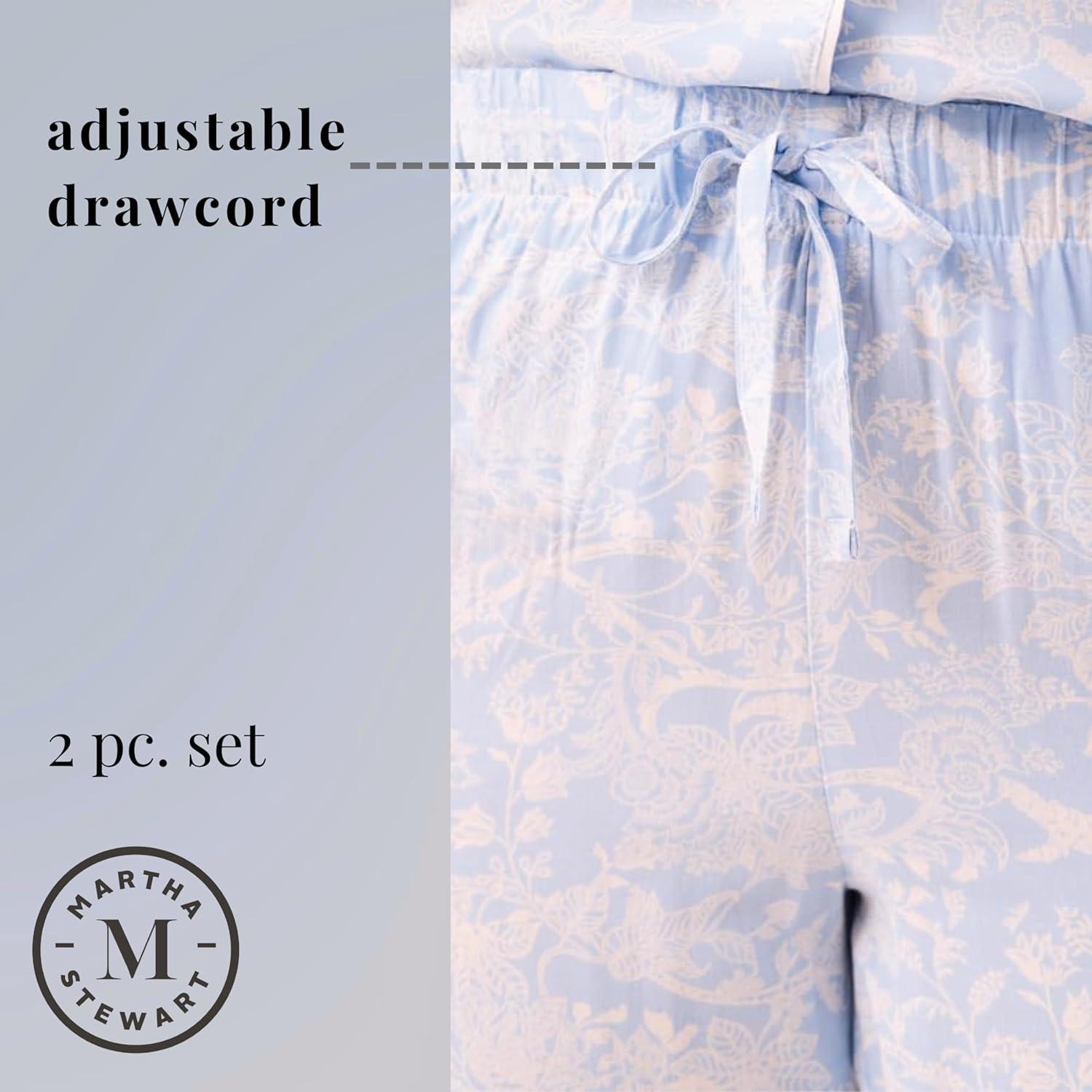 imageMartha Stewart Womens Pajama Capri Set Lightweight Sleepwear 2Pc Capri Pant and Notch Collar Short Sleeve Button DownDutch Canal