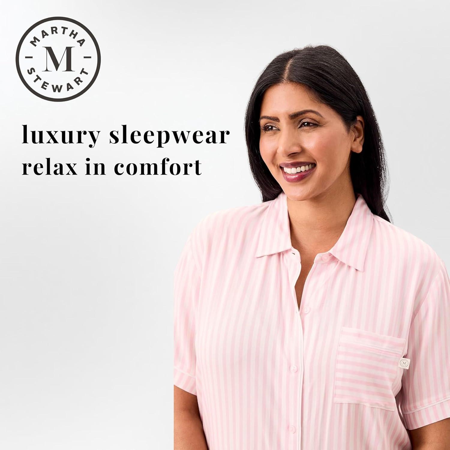 imageMartha Stewart Womens Pajama Capri Set Lightweight Sleepwear 2Pc Capri Pant and Notch Collar Short Sleeve Button DownParfait Pink