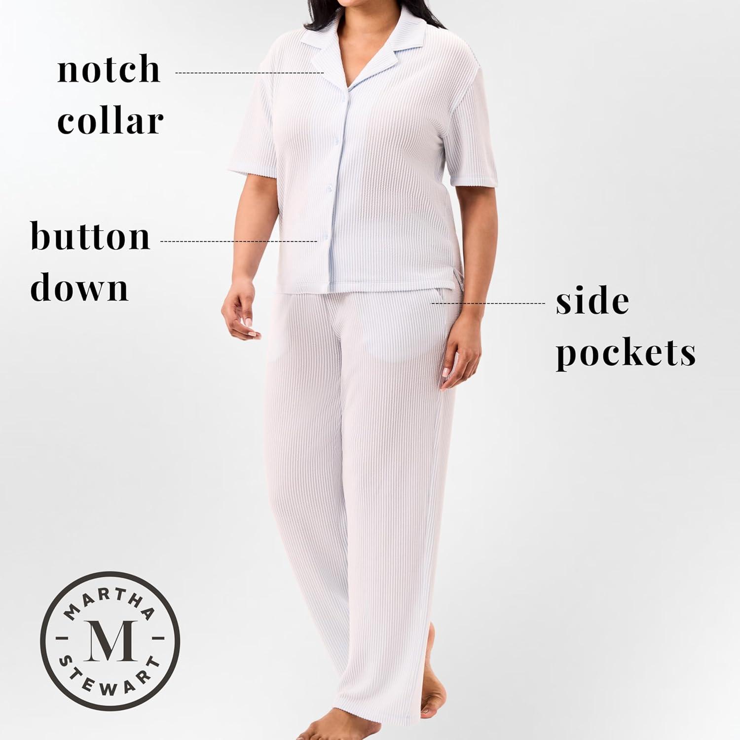 imageMartha Stewart Womens Pajama Shorts Set Soft Ribbed Jersey Sleepwear 2Pc Short Sleeve Top and Shorts Light and ComfyDutch Canal