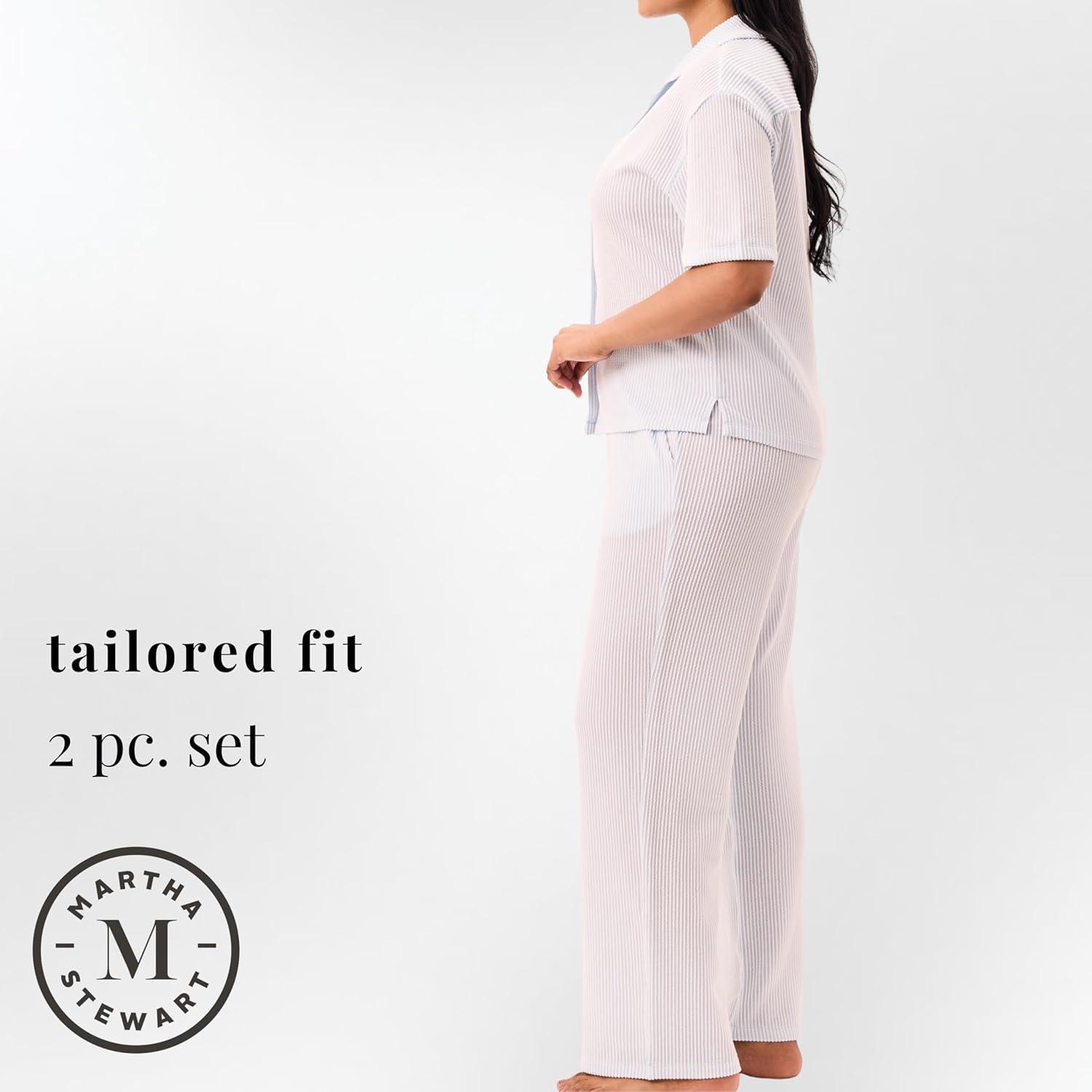 imageMartha Stewart Womens Pajama Shorts Set Soft Ribbed Jersey Sleepwear 2Pc Short Sleeve Top and Shorts Light and ComfyDutch Canal