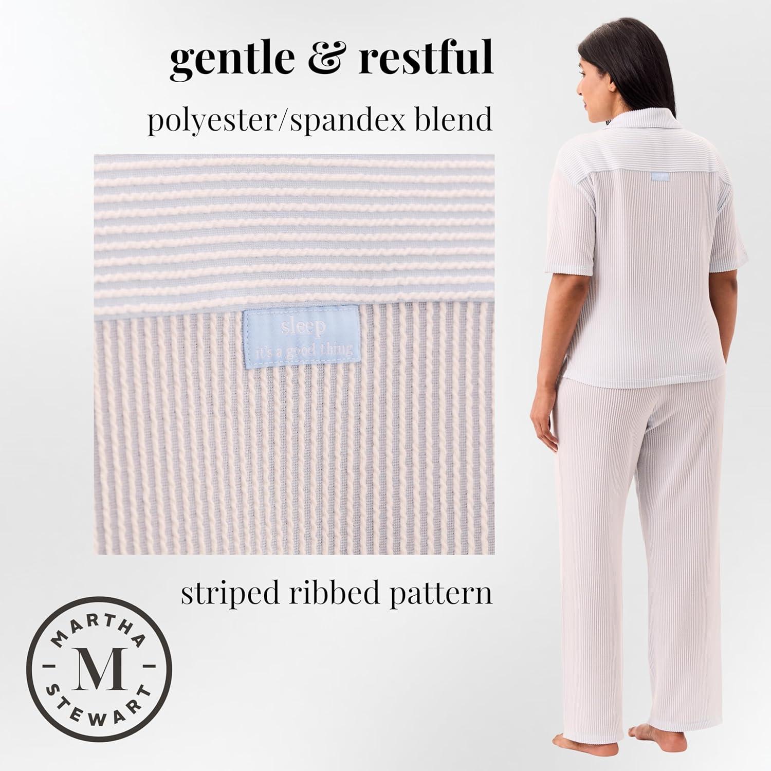 imageMartha Stewart Womens Pajama Shorts Set Soft Ribbed Jersey Sleepwear 2Pc Short Sleeve Top and Shorts Light and ComfyDutch Canal