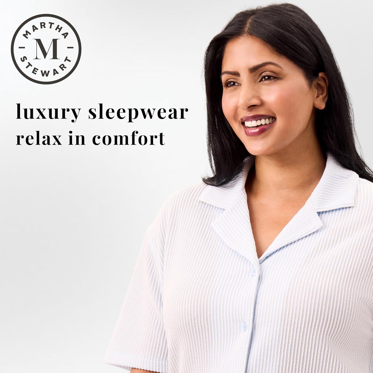 imageMartha Stewart Womens Pajama Shorts Set Soft Ribbed Jersey Sleepwear 2Pc Short Sleeve Top and Shorts Light and ComfyDutch Canal