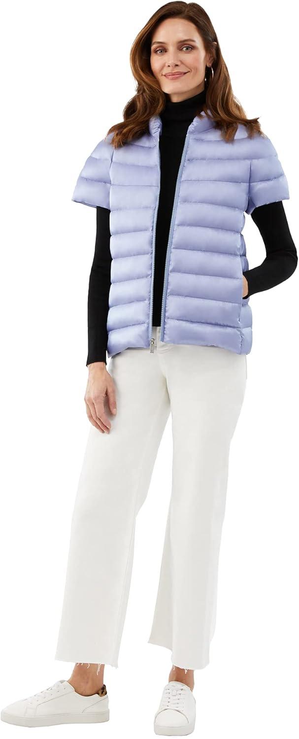 imageMartha Stewart Womens Quilted Down Puffer Vest Lightweight Short Sleeve Packable Jacket with Pockets Warm Winter OuterwearBellflower