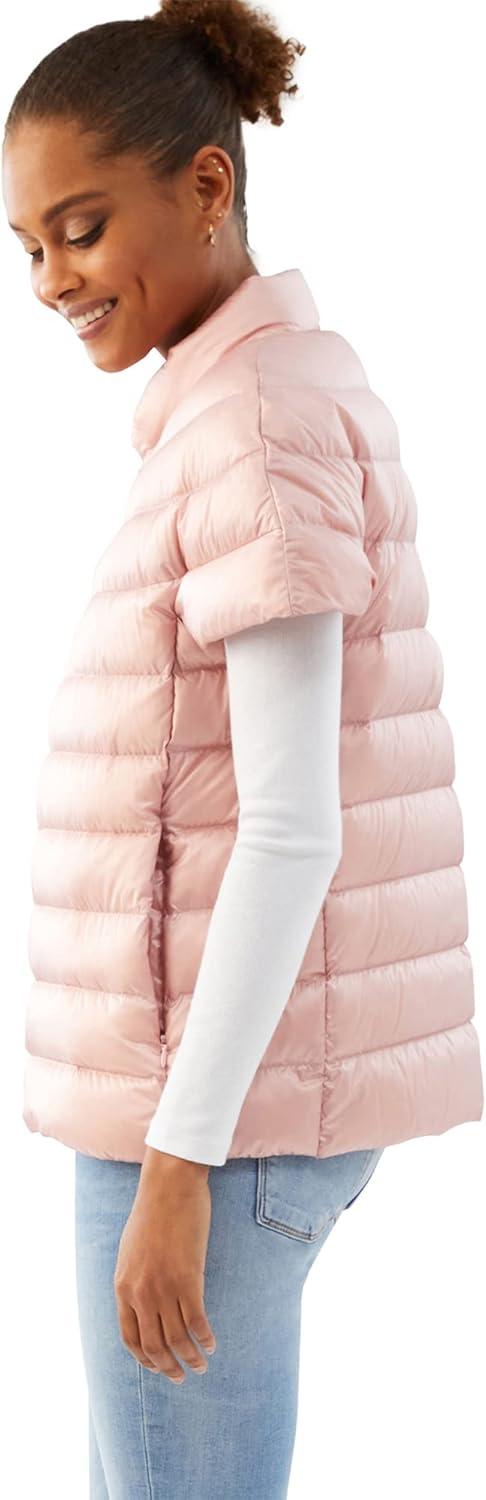imageMartha Stewart Womens Quilted Down Puffer Vest Lightweight Short Sleeve Packable Jacket with Pockets Warm Winter OuterwearCotton Pink