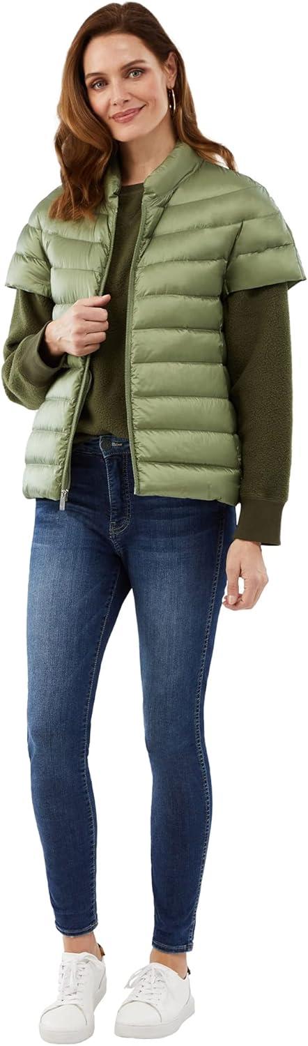 imageMartha Stewart Womens Quilted Down Puffer Vest Lightweight Short Sleeve Packable Jacket with Pockets Warm Winter OuterwearSage