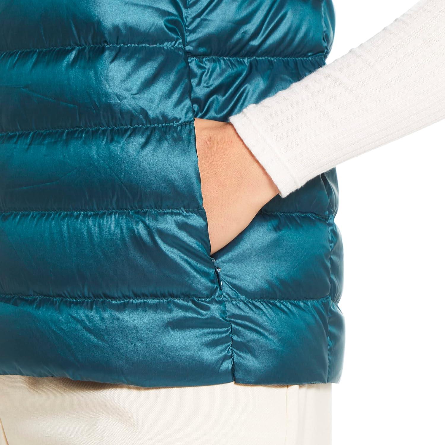 imageMartha Stewart Womens Quilted Down Puffer Vest Lightweight Short Sleeve Packable Jacket with Pockets Warm Winter OuterwearSea Green