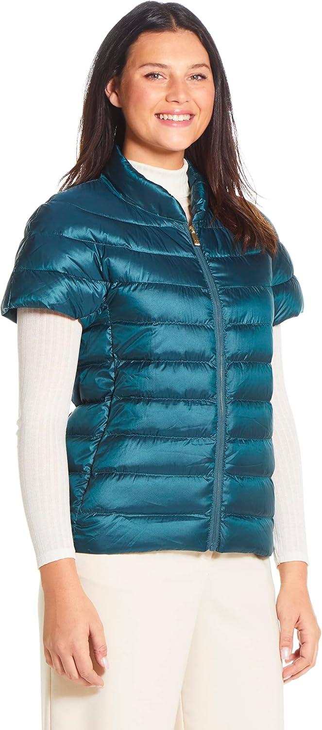 imageMartha Stewart Womens Quilted Down Puffer Vest Lightweight Short Sleeve Packable Jacket with Pockets Warm Winter OuterwearSea Green