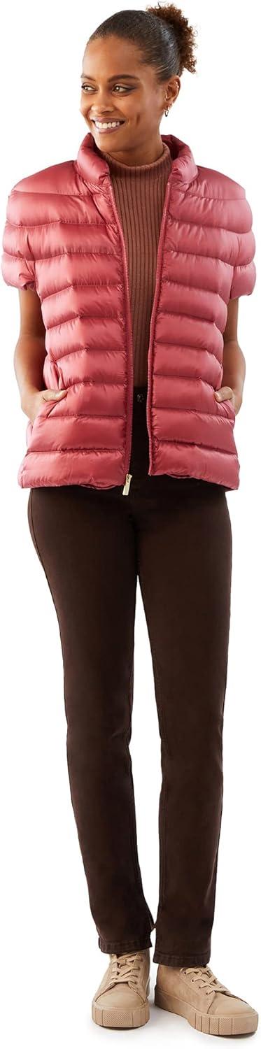 imageMartha Stewart Womens Quilted Down Puffer Vest Lightweight Short Sleeve Packable Jacket with Pockets Warm Winter OuterwearTerracotta