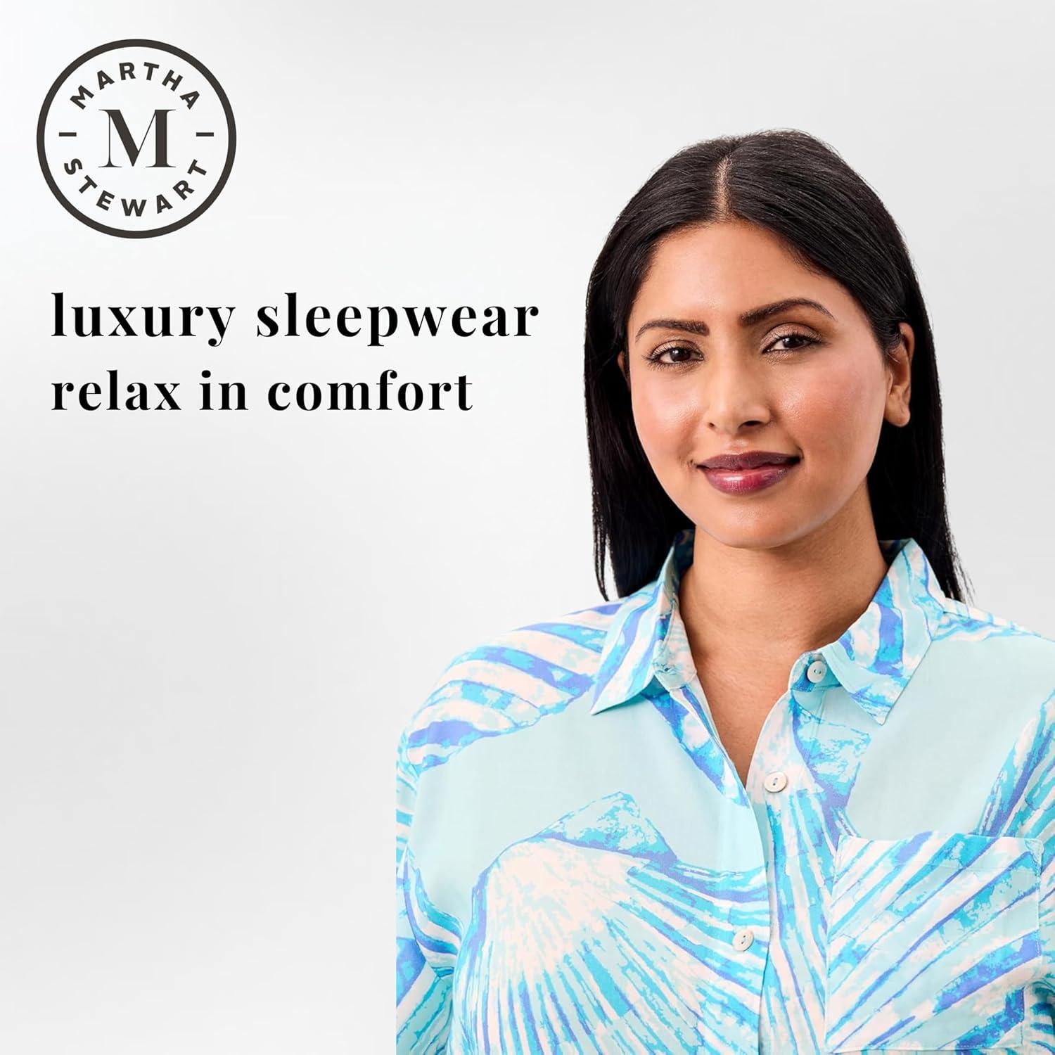 imageMartha Stewart Womens Short Sleeve Lightweight Pajama Set Notch Collar Top ampamp Shorts Soft Comfortable Rayon SleepwearSalt Air