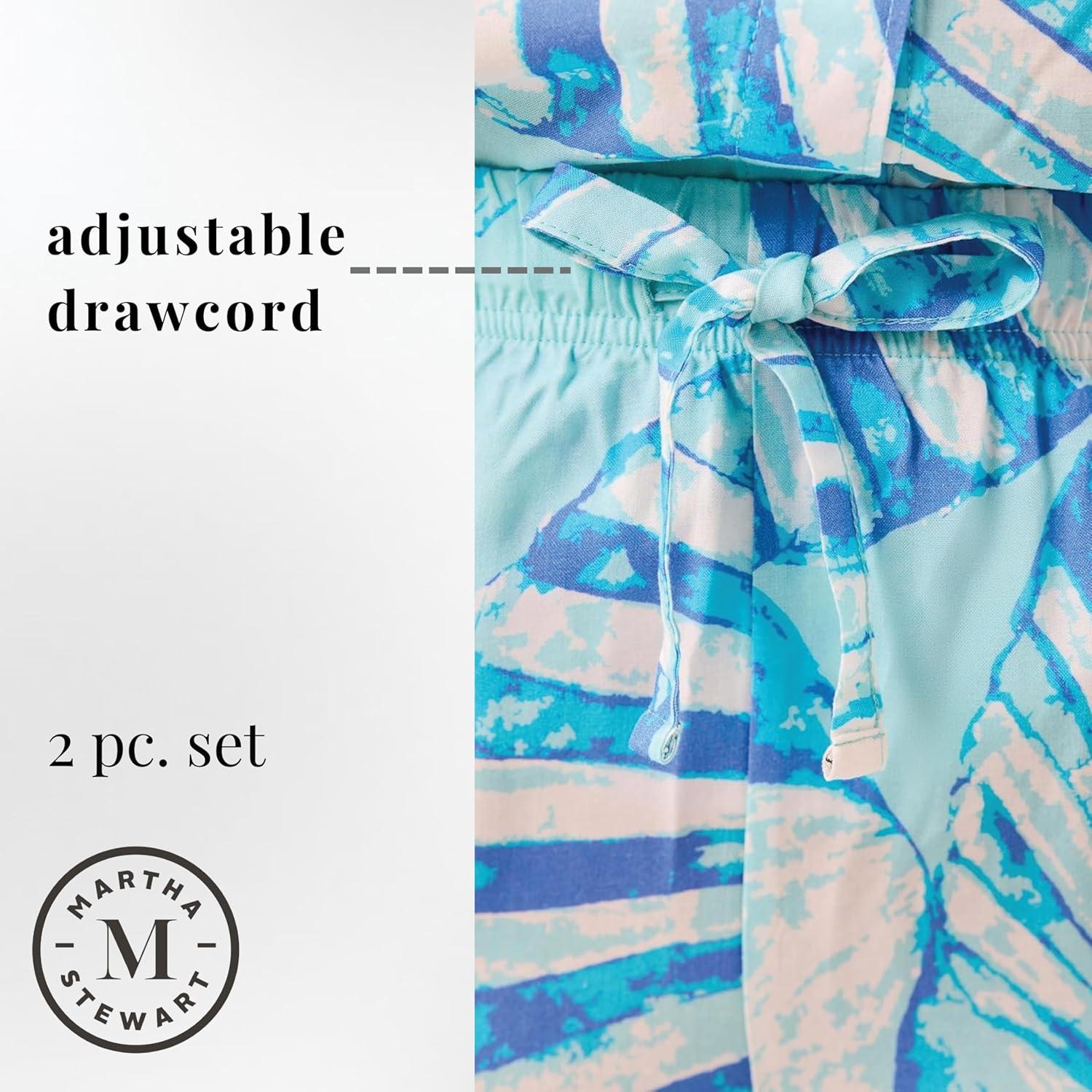 imageMartha Stewart Womens Short Sleeve Lightweight Pajama Set Notch Collar Top ampamp Shorts Soft Comfortable Rayon SleepwearSalt Air