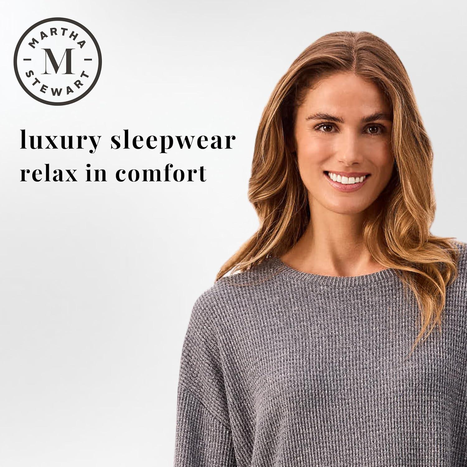 imageMartha Stewart Womens Soft ampamp Cozy Sleepwear 2Piece Waffle Knit Long Sleeve Pajama Lounge Set Relaxed FitGrey