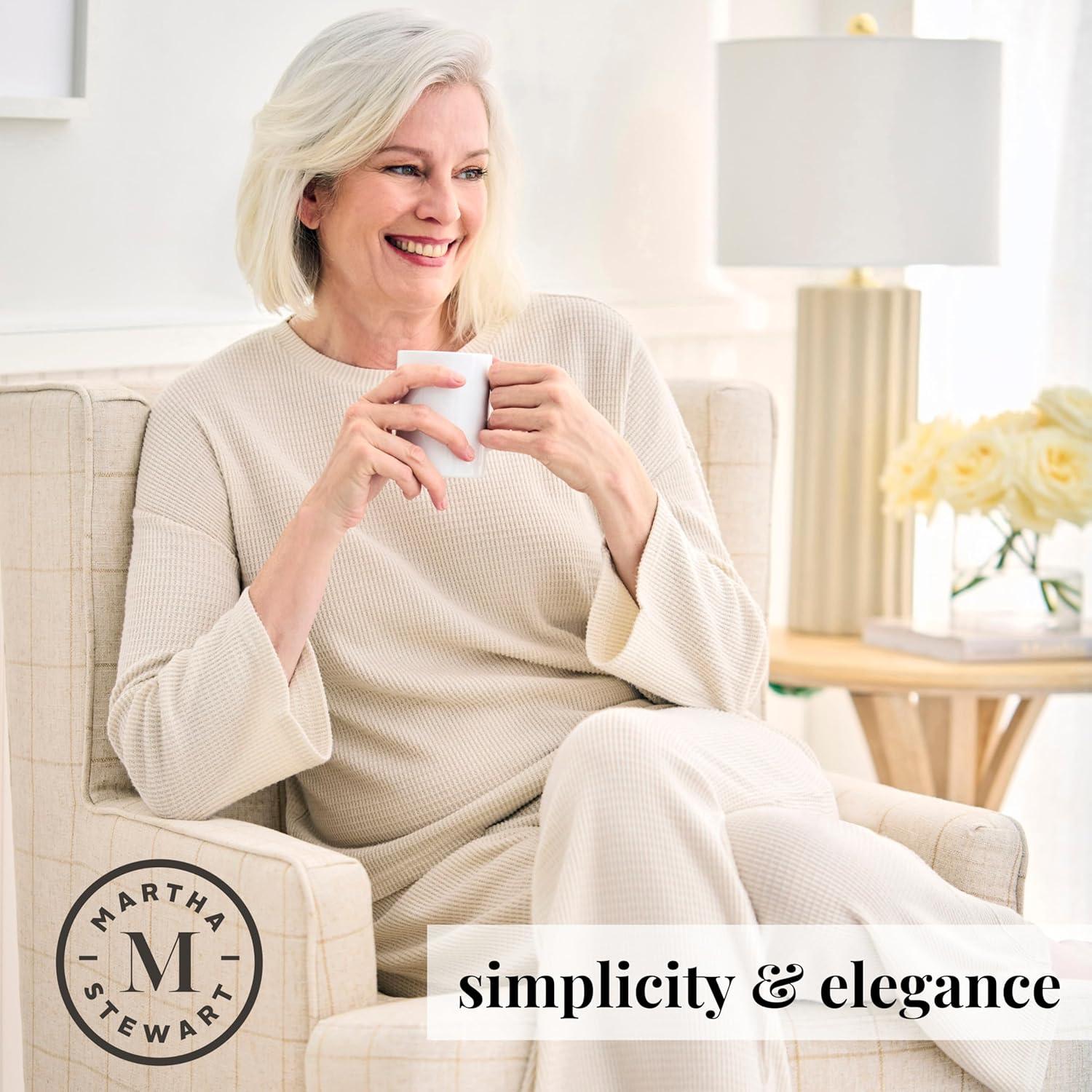 imageMartha Stewart Womens Soft ampamp Cozy Sleepwear 2Piece Waffle Knit Long Sleeve Pajama Lounge Set Relaxed FitTofu Melange