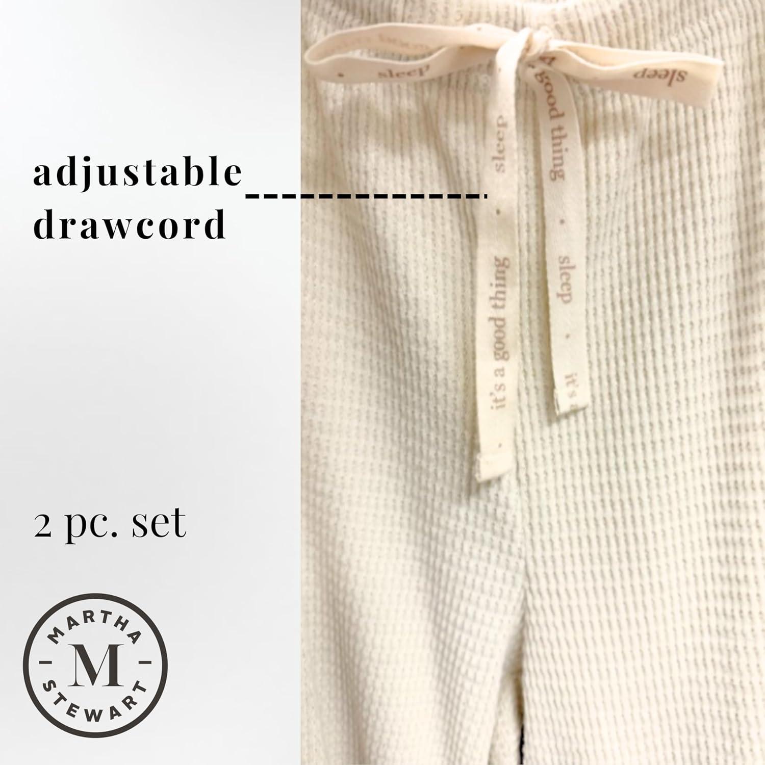 imageMartha Stewart Womens Soft ampamp Cozy Sleepwear 2Piece Waffle Knit Long Sleeve Pajama Lounge Set Relaxed FitTofu Melange