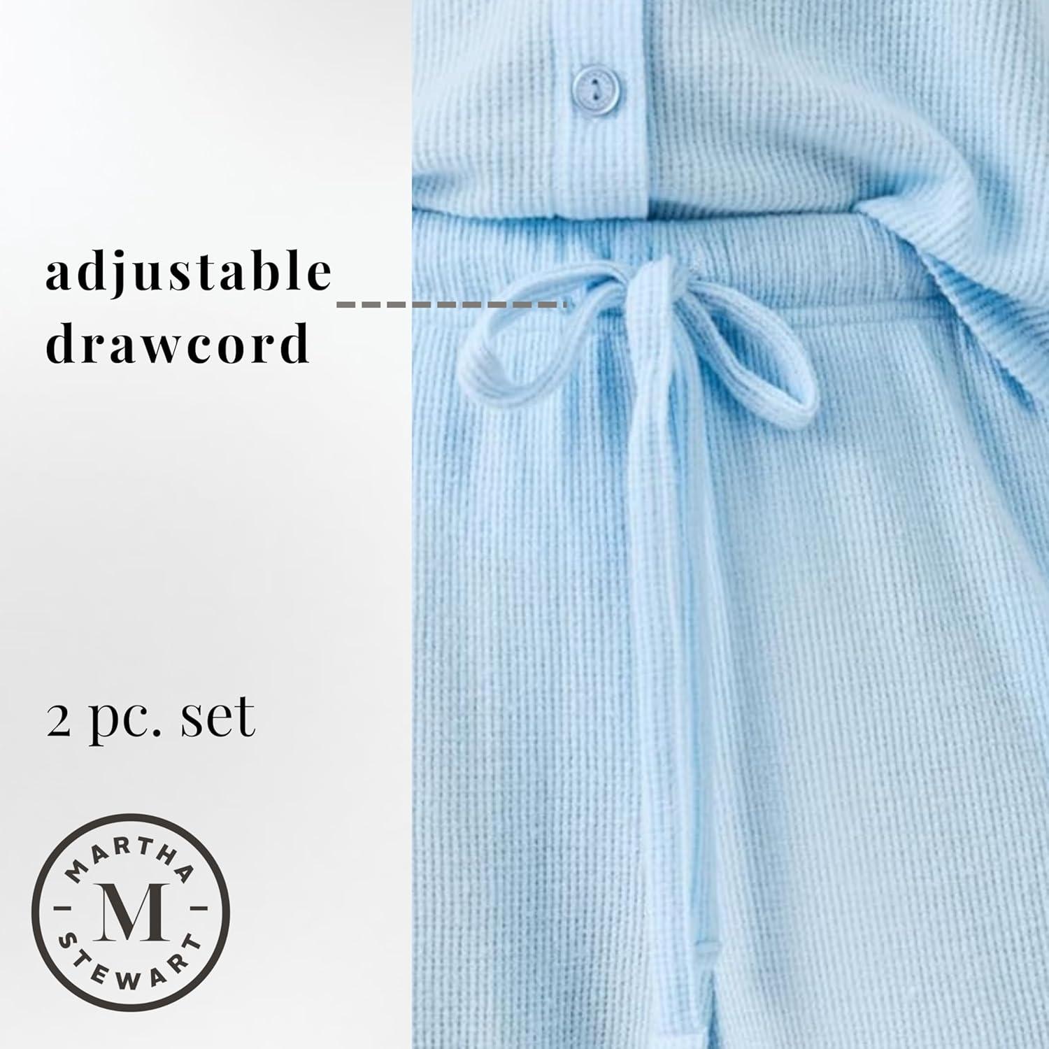 imageMartha Stewart Womens Waffle Pajama Set 2Piece Long Sleeve Notch Collar ButtonDown Sleepwear Soft ampamp Cozy